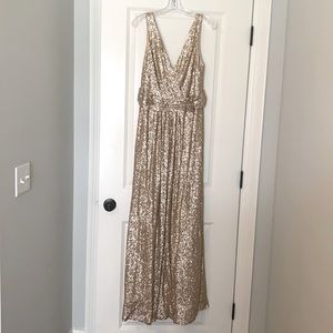 Gold beaded bridesmaid dress from Bella Bridesmaid
